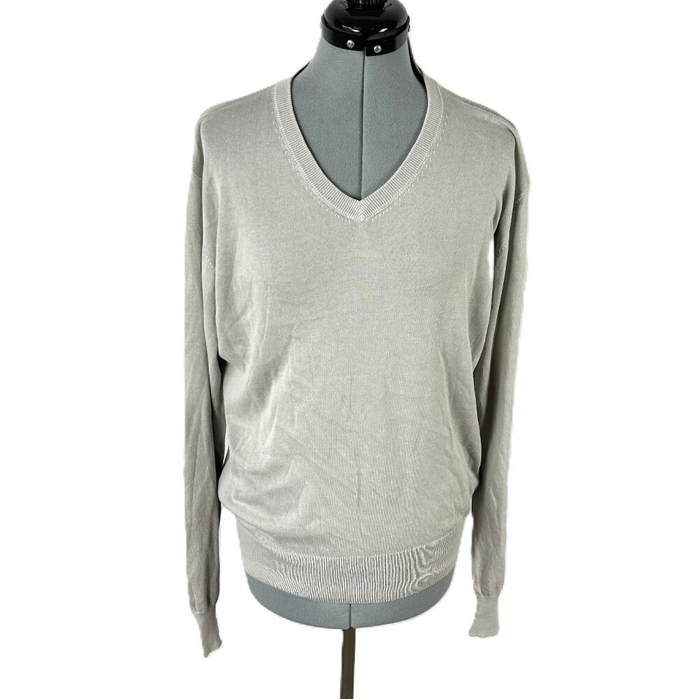 Yes Zee By Essenza Cotton V Neck Sweater Gray Made in Italy L